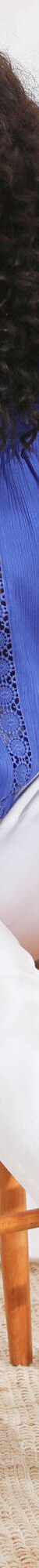 Tuniek met macramé, in katoencrêpe (felblauw) Tuniek met macramé, in katoencrêpe (felblauw)